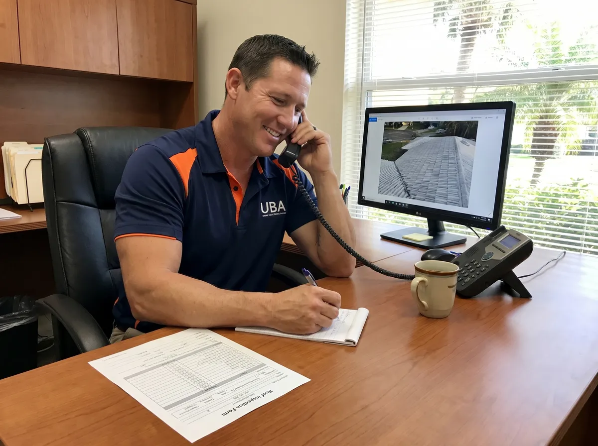 UBA technician on a phone intake call with a Sarasota homeowner