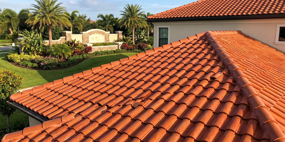Freshly cleaned tile roof on a Lakewood Ranch home after UBA soft wash roof cleaning