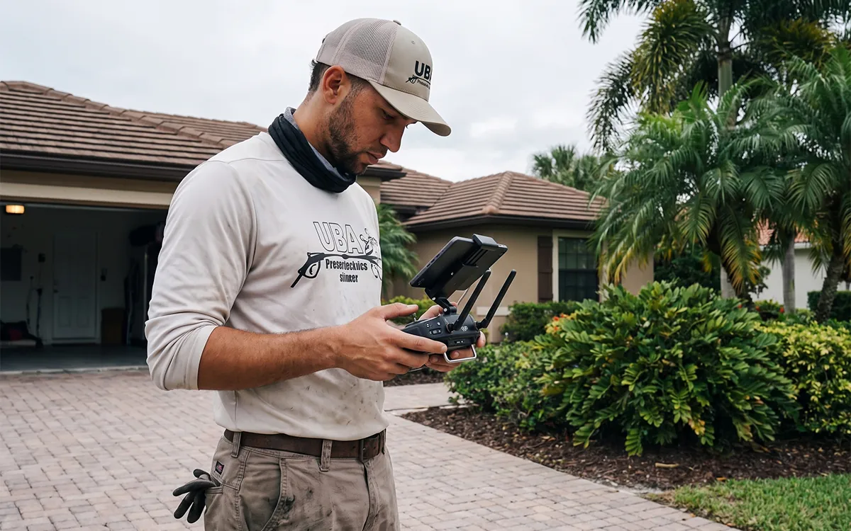 Drone inspection of a Florida tile roof after hurricane season