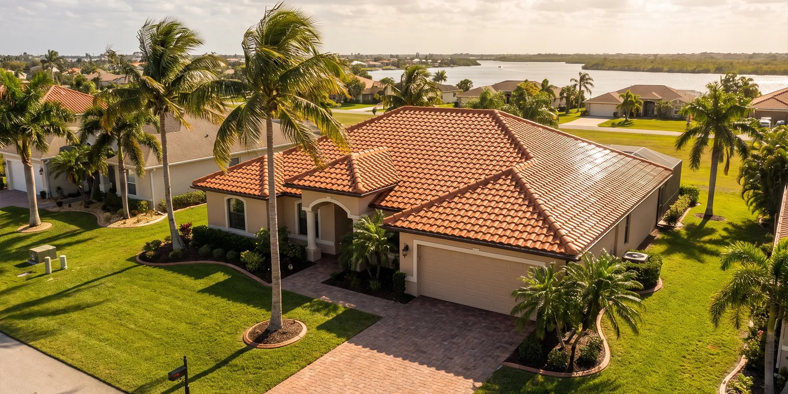 Pressure washing Fort Myers roofs and driveways, a soft washed Southwest Florida home