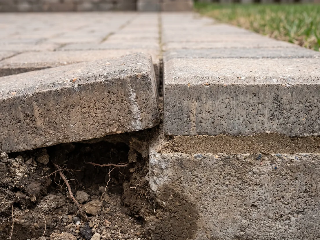 Polymer-free joint sand being swept into paver joints before sealing